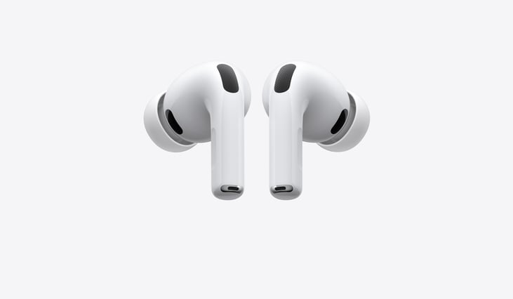 AirPods Pro 3, left and right wireless headphones, white color, silicone tips