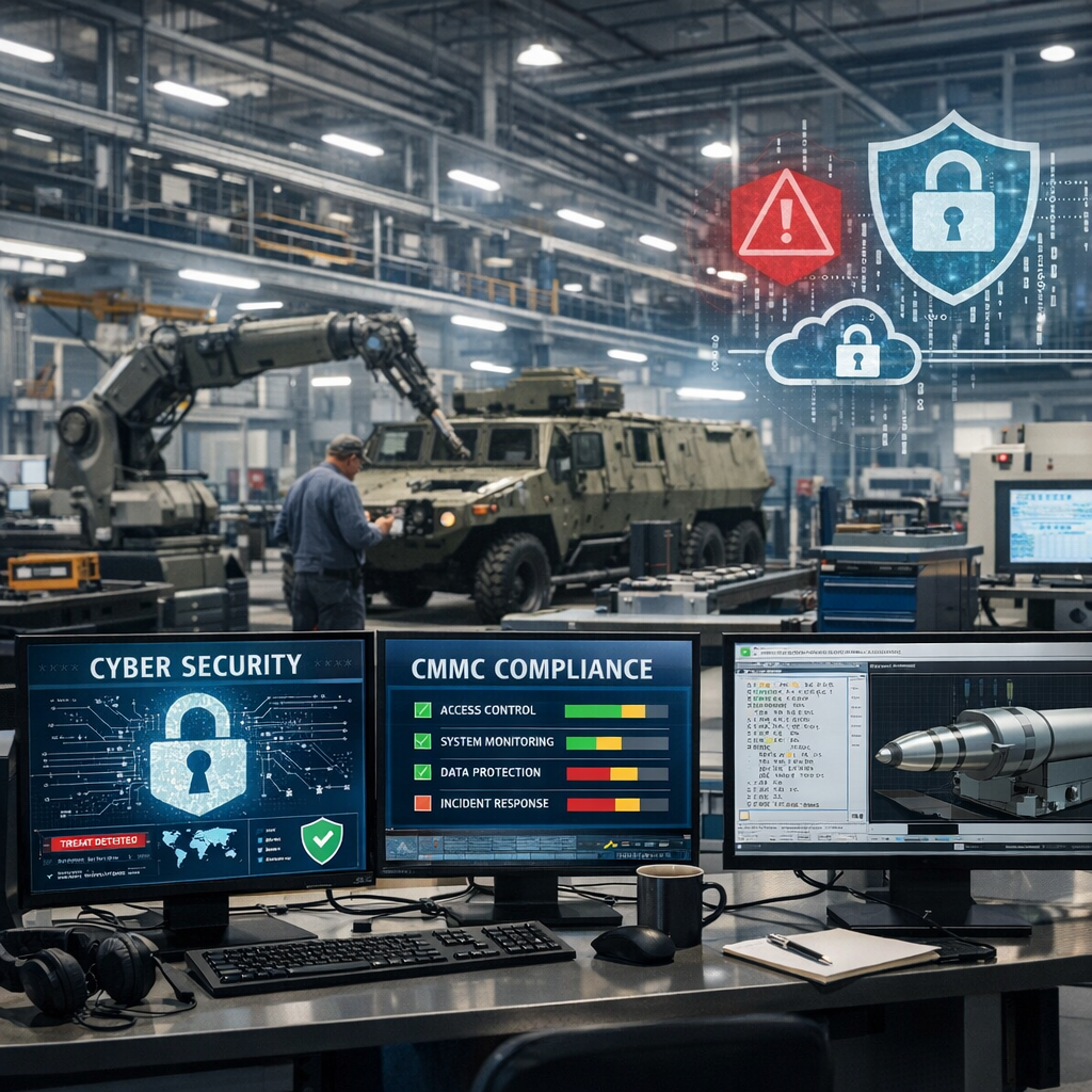 Secure Manufacturing Facility with Tech and Cybersecurity Elements